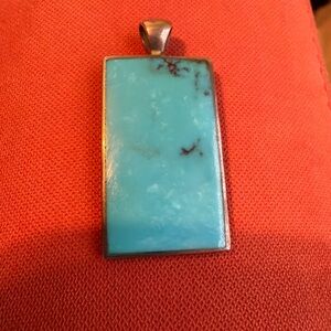 Turquoise Rectangular Silver Pendant - Bright Blue Stone